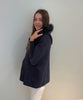 Denim Zip Up Poncho w/ Fur Hood