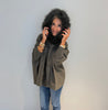 Khaki Zip Up Poncho w/ Fur Hood