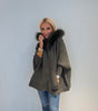 Khaki Zip Up Poncho w/ Fur Hood