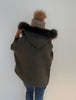 Khaki Zip Up Poncho w/ Fur Hood