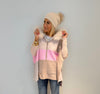 Cream & Pink Zip Up Poncho w/ Fur Hood