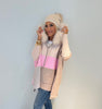 Cream & Pink Zip Up Poncho w/ Fur Hood