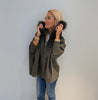 Khaki Zip Up Poncho w/ Fur Hood