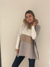 Colour Block Poncho w/ Fur Hood