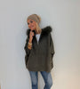 Khaki Zip Up Poncho w/ Fur Hood