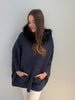 Denim Zip Up Poncho w/ Fur Hood