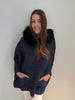 Denim Zip Up Poncho w/ Fur Hood