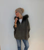 Khaki Zip Up Poncho w/ Fur Hood