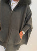 Khaki Zip Up Poncho w/ Fur Hood