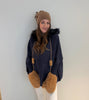 Denim Zip Up Poncho w/ Fur Hood