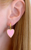 Pink Big Enamel Heart Earrings