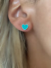 Turquoise Mini Enamel Heart Stud Earrings