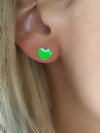 Lime Green Mini Enamel Heart Stud Earrings