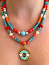 Blue Orange Red & White Joy Natural Stone Necklace
